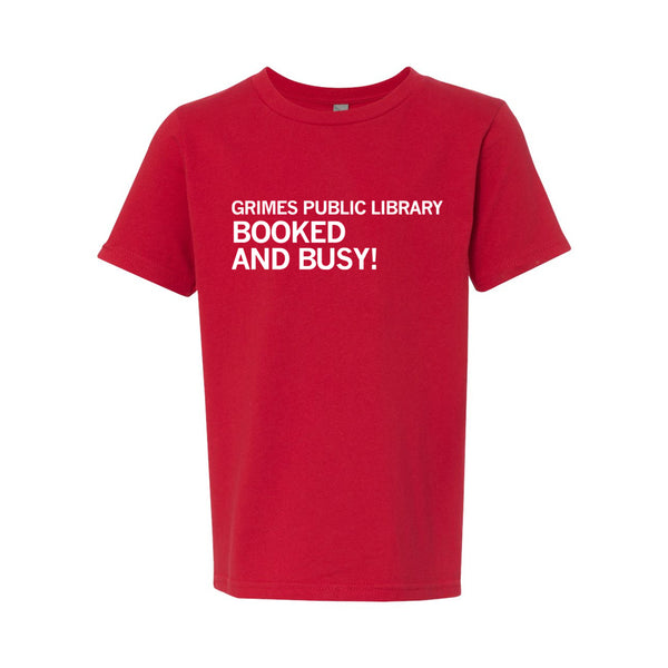 Grimes Public Library: Booked and Busy! Kids Shirt